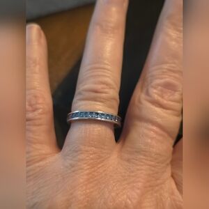 STERLING 925 BLUE TOPAZ, PRINCESS CUT INVISIBLE SETTING BAND SIZE 6